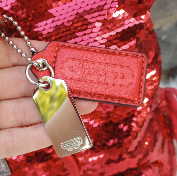Coach Red Sequin Poppy Spotlight Tote Shoulder Bag - Picture 2 of 16
